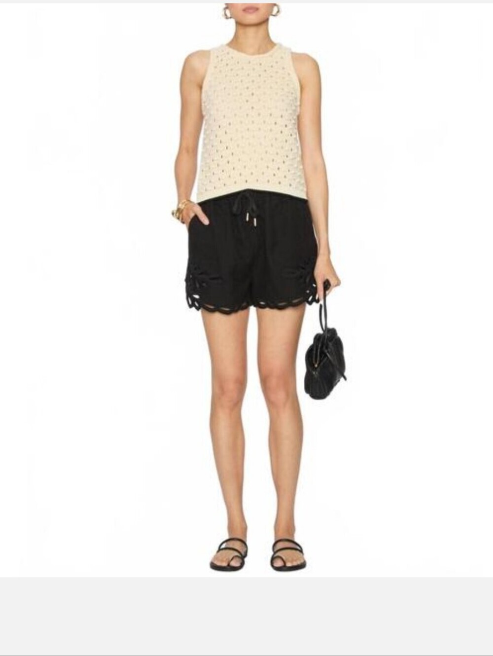 FRAME Bauble Knit Tank Cream Size Small Quiet Luxury Coastal Resort Euro Summer